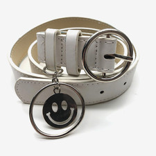 Unbranded Fashion Belt White Womens Sz M/L Faux Leather Smiley Face 1 1/8"