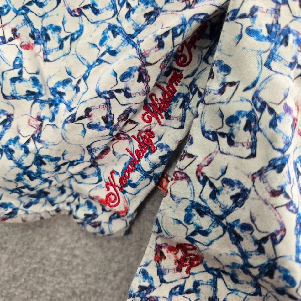 Robert Graham Men Button Up Shirt 2XL Blue Grunge Skull All Over Print Collar - Image 4 of 4