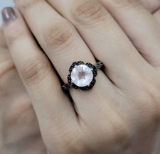 925 Solid Sterling Silver Cushion Cut Ring Pink Rose Quartz Gemstone Woman Ring