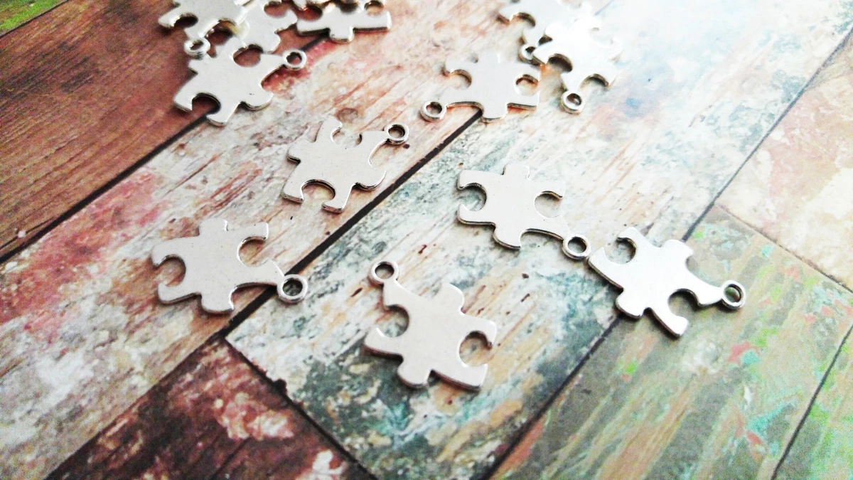 50 BULK Charms Puzzle Piece Charms Antiqued Silver Stamping Blanks 50pcs