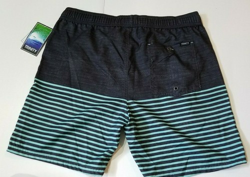 Mens Trinity Brand Boardshorts Black with Green Stripes Size Large - Picture 2 of 3