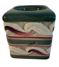 Ceramic Tissue Box Cover Beachy Waves Forest Green 6 x 6" Bathroom Handpainted