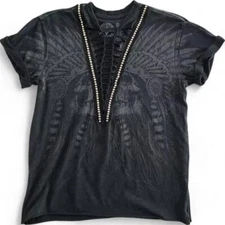 New Women's Affliction Wichitawa Tribal Beads & Cross Wings T-Shirt Top XS-XXL