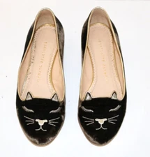 Charlotte Olympia brown velvet cat kitty ballerina loafer flat shoes 36
