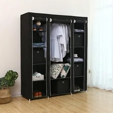 69" Portable Clothes Closet Wardrobe Storage Cabinet Shelves Non-woven Black