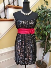 City Triangles Juniors Black Sequin Strapless Formal Prom Dress, Size 9