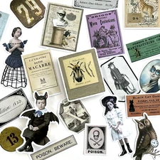 Gothic Victorian Stickers Halloween Bat Boy Junk Journal Collage Scrapbooking