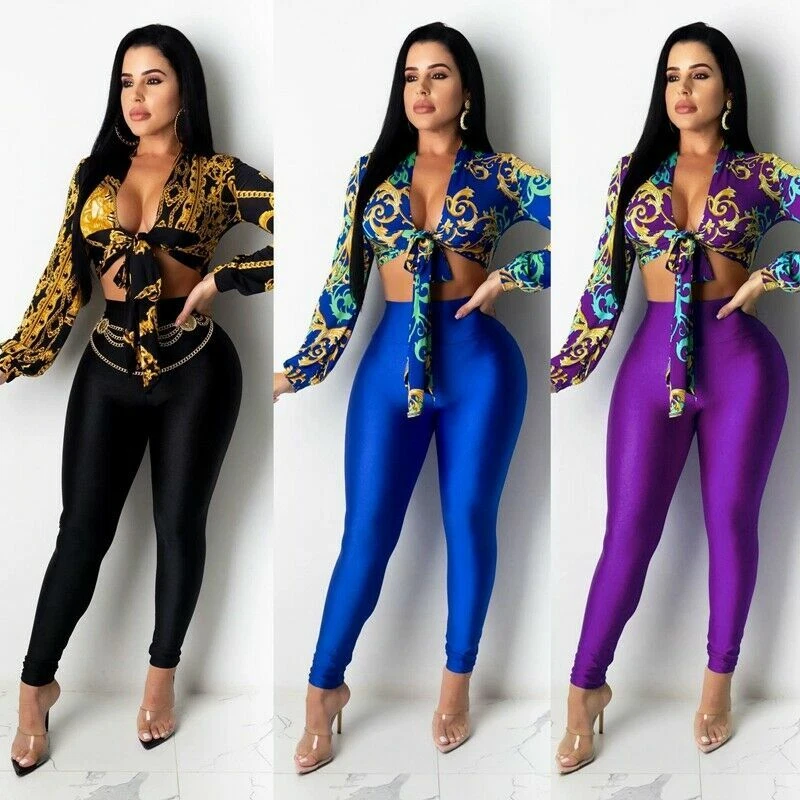 barro bruscamente Tejido 2 Pieza Vestidos de Fiesta Mujer Blusa Pantalón Leggins Elegantes Casuales  Moda | eBay