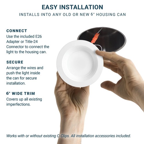 6Pack 6 Inch LED Can Lights, Retrofit Recessed Lighting,Smooth Trim, 1050 LM 15W - Picture 16 of 20