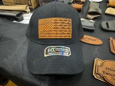 Made in USA leather patch trucker hat American Flag With Fish