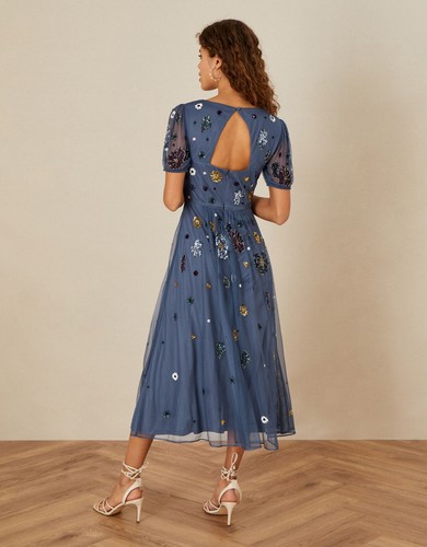 Monsoon Georgia Embellished Midi Dress in Recycled Polyester Grey UK 22 BNWT New - Picture 10 of 24