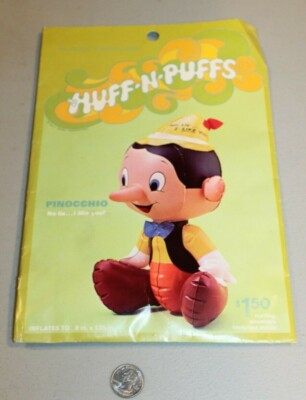 SEALED NEW Vtg 70's Disney Pinocchio Huff N' Puff Inflatable Toy Decor ...