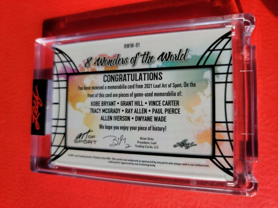 KOBE BRYANT ALLEN IVERSON VINCE CARTER D WADE T McGRADY 8 JERSEY CARD #d3/6 LEAF - image 2 of 2