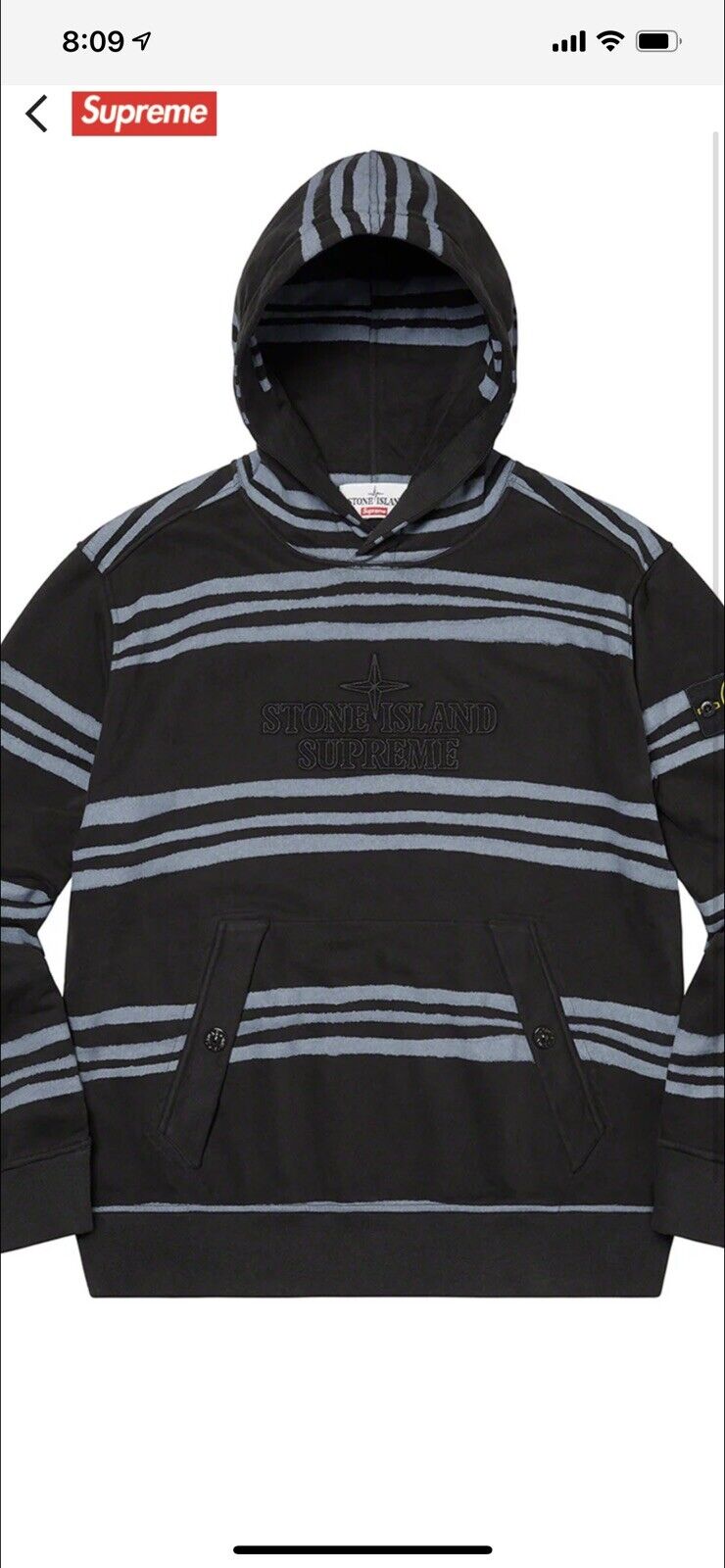 Supreme X Stone Island Warp Stripe Hooded sweatshirt Hoodie Pullover Black  Sz L