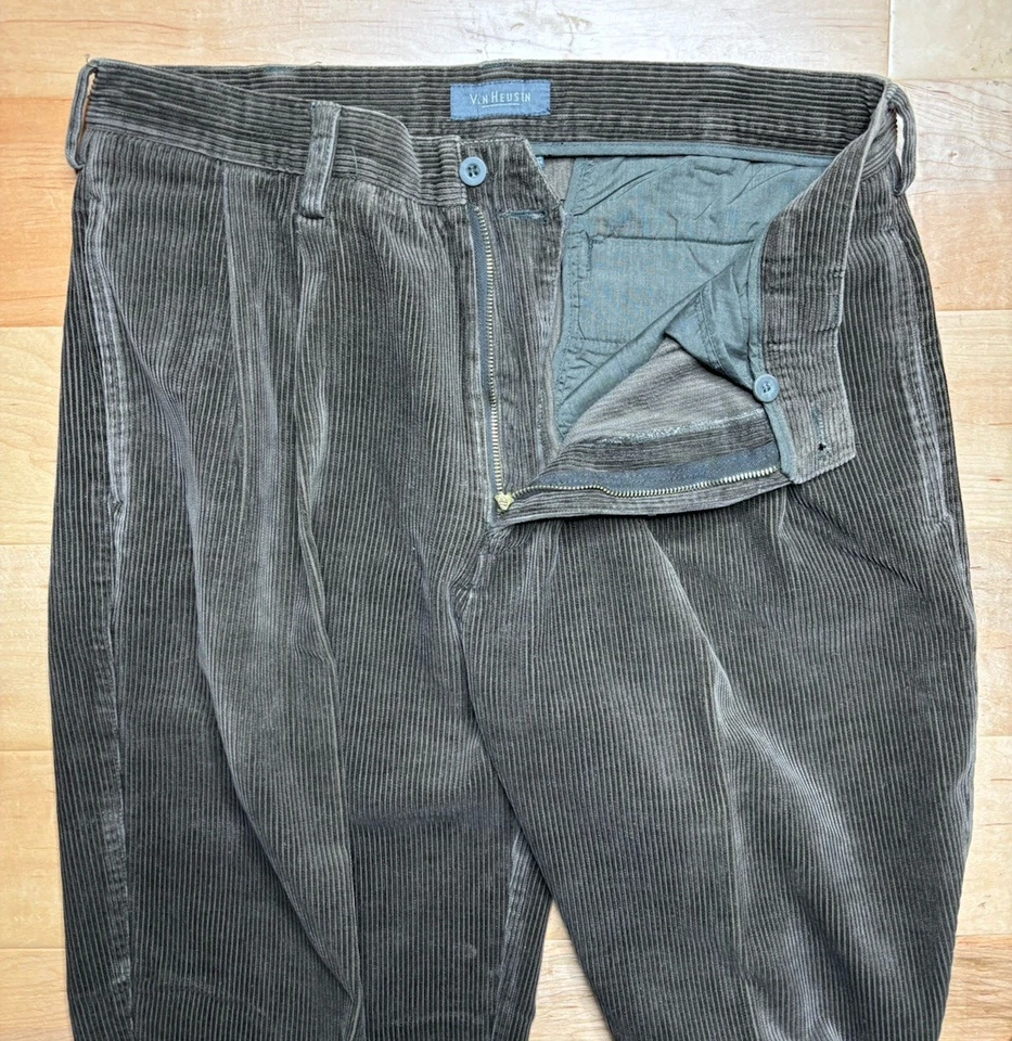 Винтажный Y2K высокая талия плиссированные коричневые вельветовые брюки мужчин 35 X 32 (ярлык 34 x 36)  - Изображение 3 из 4