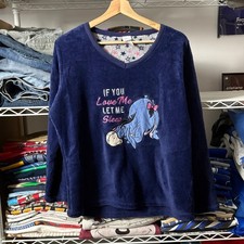 Disney Eeyore Sleepwear Top Pajama Shirt Fleece V Neck Kids L 12-14 Navy Blue
