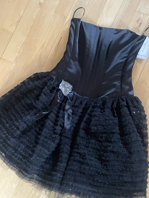 Jessica McClintock Dress Size 4 Petite  NEW Strapless Cocktail Sequin Black Bow