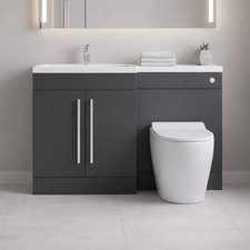 Image of Bathroom Vanity Basin & Toilet WC Combination Unit Matt Grey LH/RH 1100mm