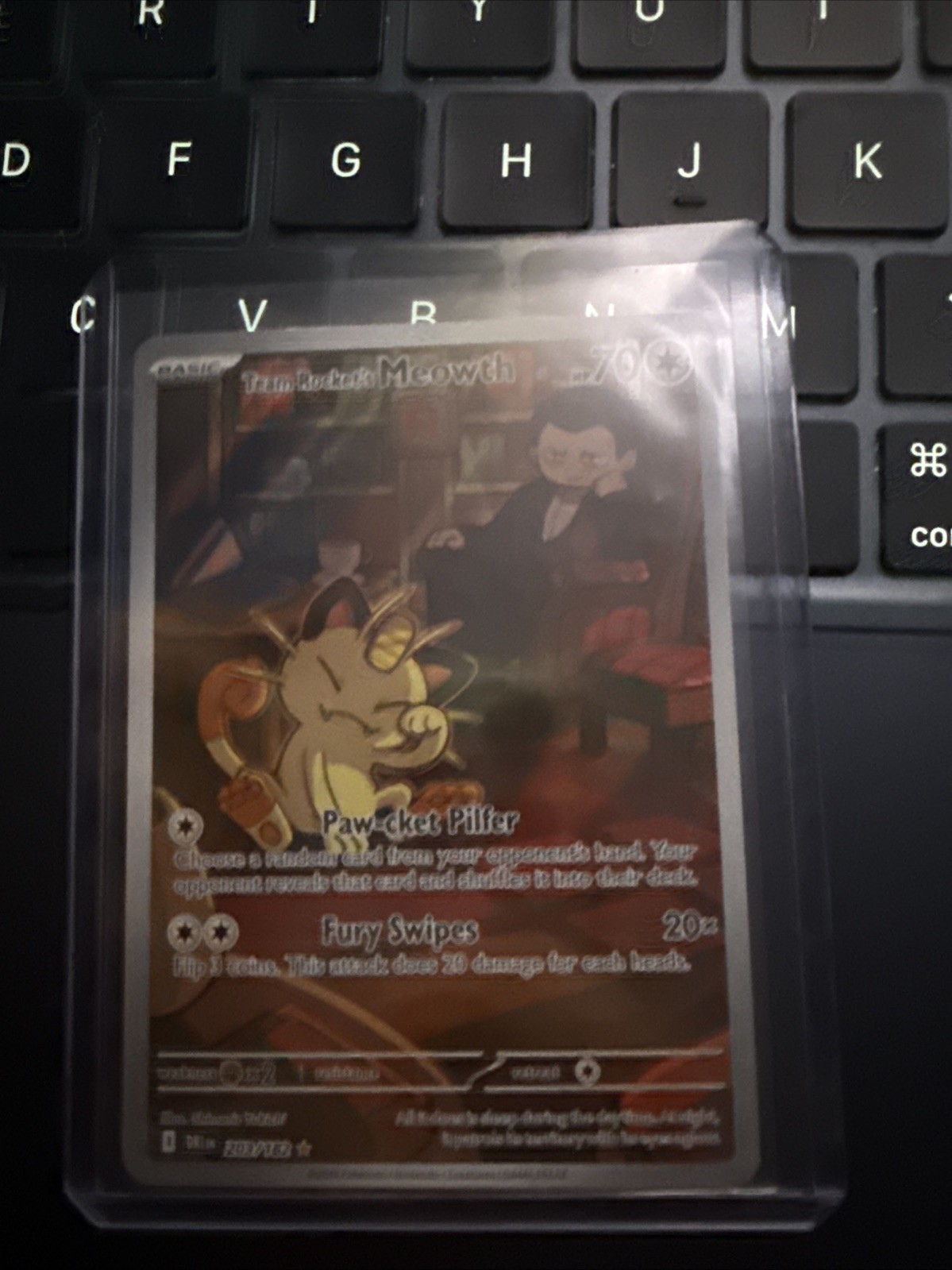 Team Rockets Meowth 203/182 SV10 Destined Rivals Illustrated Card Mint Condition