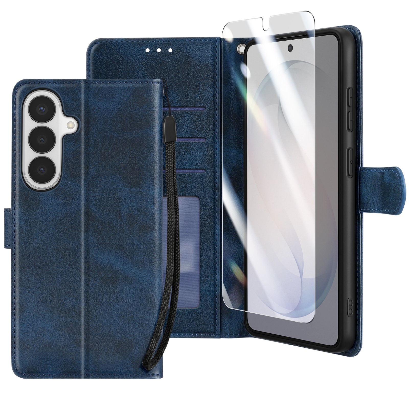 Étui portefeuille Galaxy S26 Enkay en cuir avec verre trempé noir