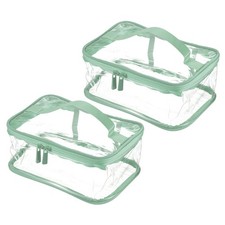 2Pcs 8.3"x5.9"x3.5" Clear Toiletry Makeup Bag with Zipper Handle Green
