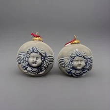 Rowe Pottery Works Joy to the World Salt Glazed VTG 1998 Christmas Ornaments (2)