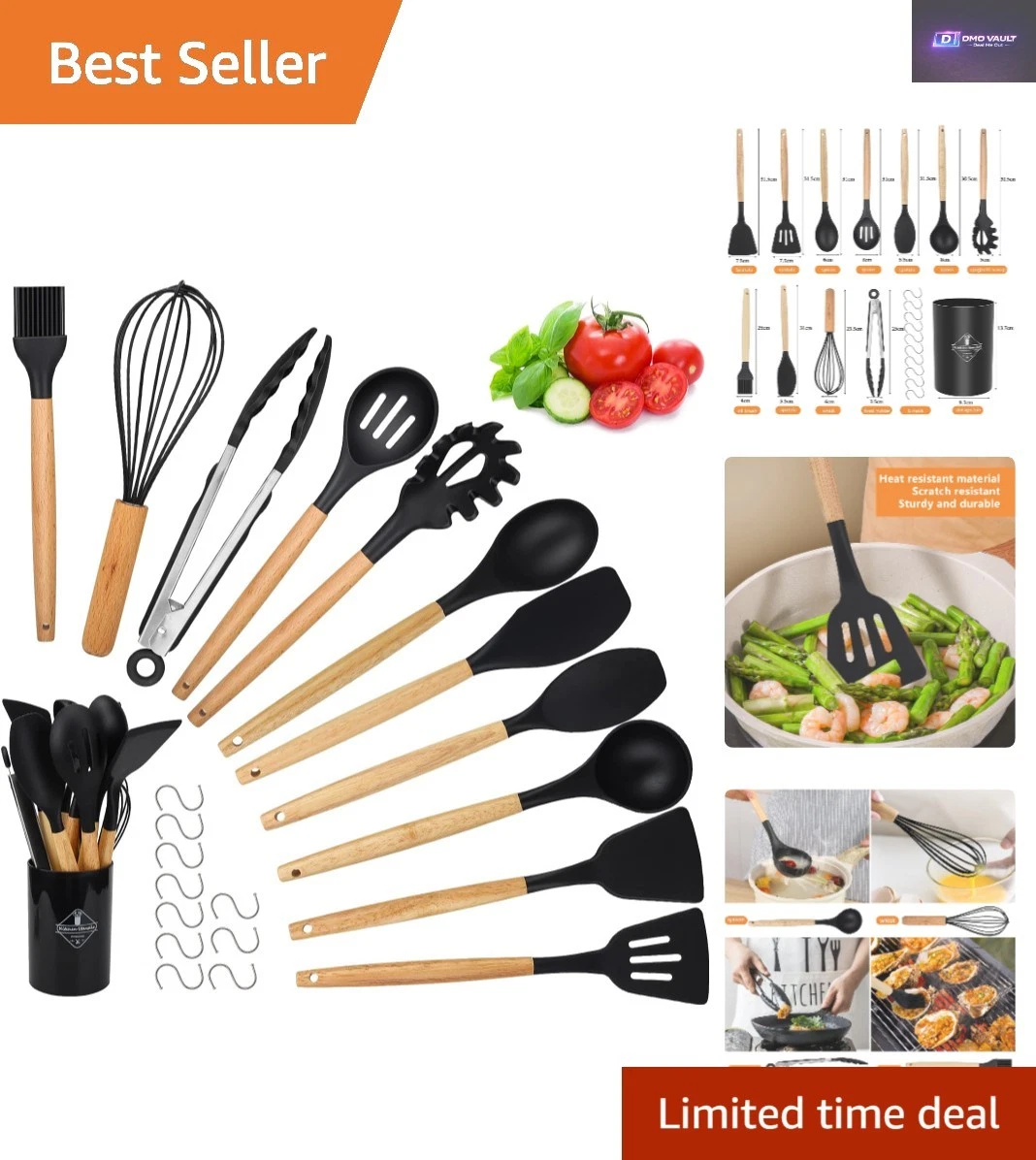 Elegant 22-Piece Non-Toxic Silicone Utensil Set – Natural Wooden Handles