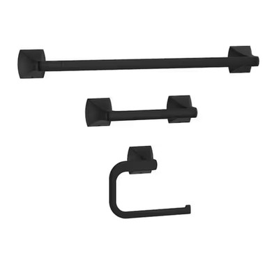 Pfister Bruxie 3 Piece Matte Black Bath Hardware Set Towel Bar TP Ring BTB BIE3B