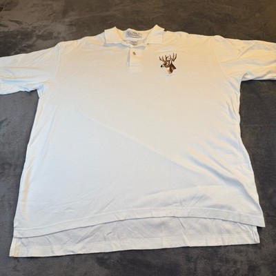 Sea Palms by Hartwell White Embroidered Deer Polo Shirt Usa Made Mens Large