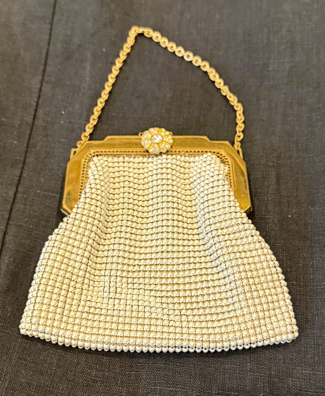 Vintage Whiting & Davis Cream Metal Mesh Evening Bag … - Gem