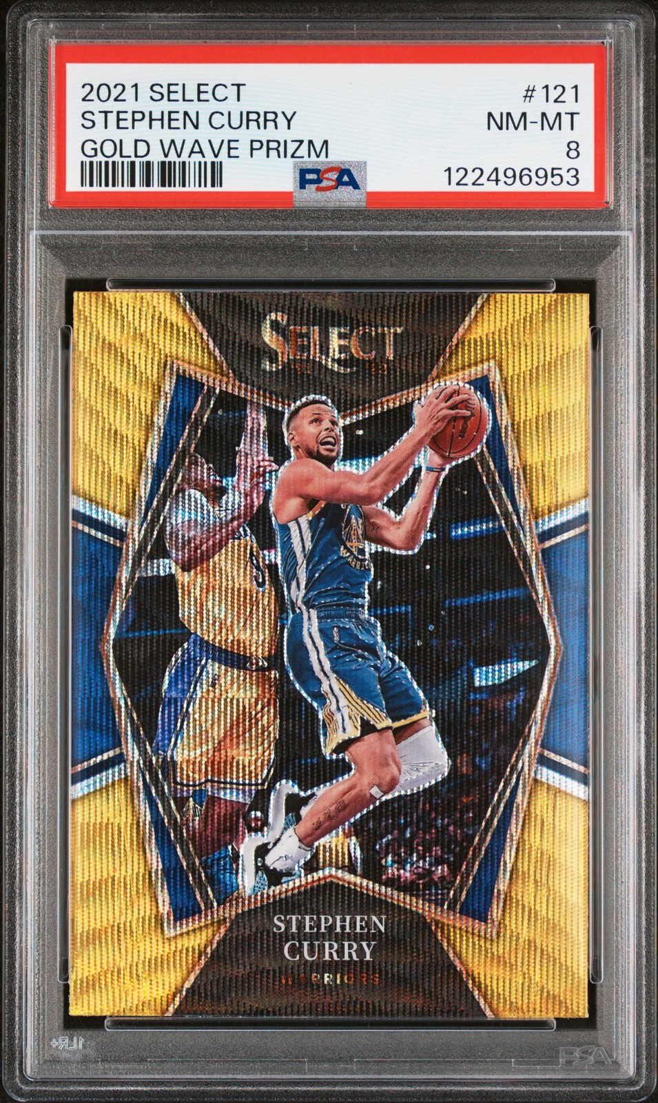 2021 PANINI SELECT GOLD WAVE PRIZM #121 STEPHEN CURRY PSA 8