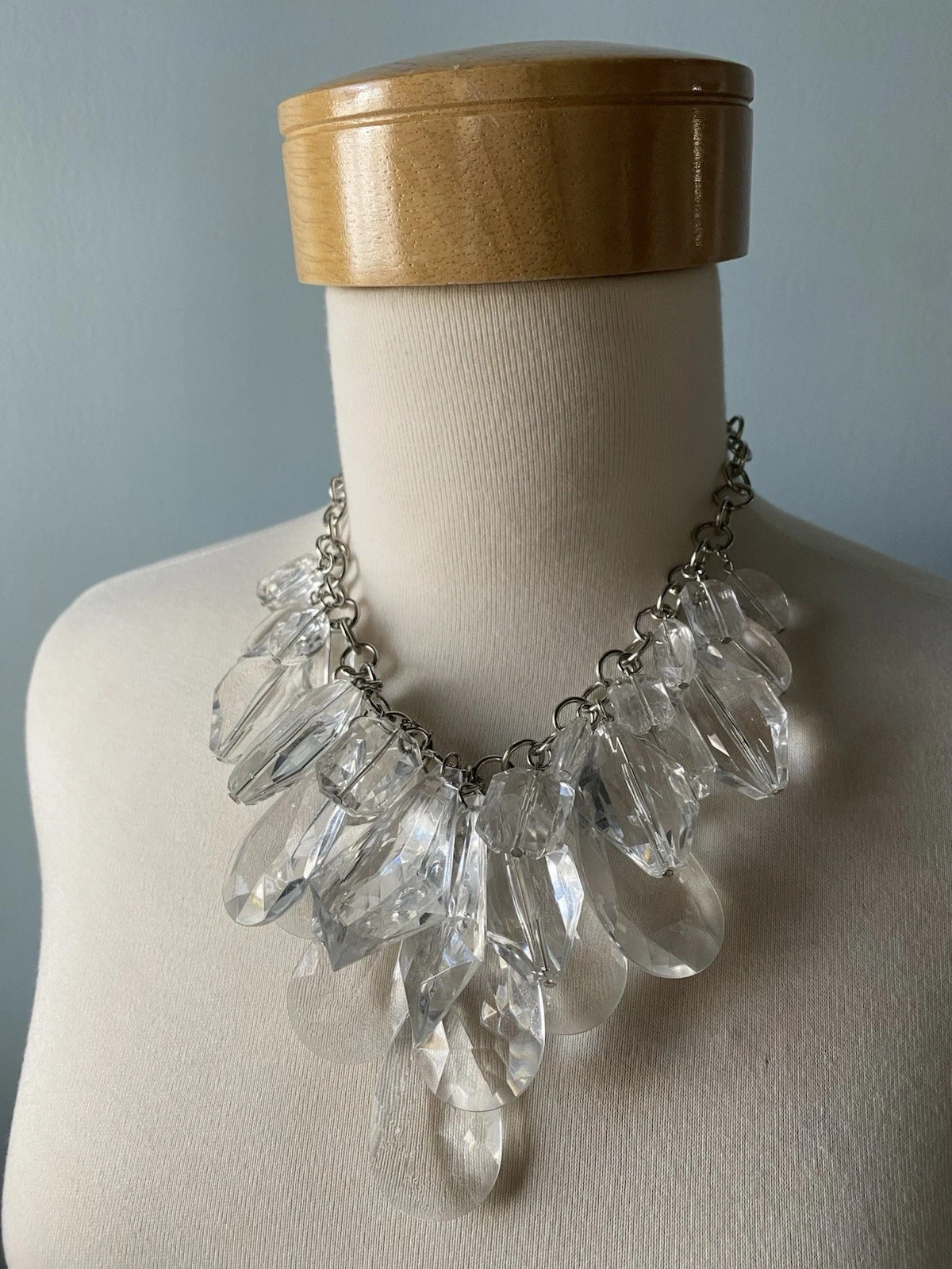 Graziano Statement Piece Faceted Lucite Teardrops Dangling Necklace 11"