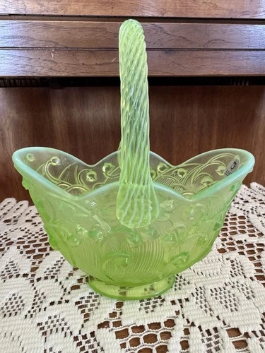 Fenton Art Glass Key Lime Lily of the Valley Basket 8437 HO NEW NIB GLOWS
