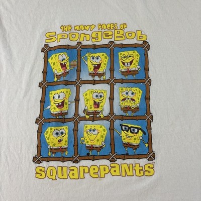 Vintage SpongeBob SquarePants Shirt Mens XL White Nickelodeon Many Faces 2000s