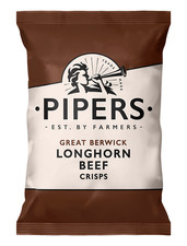 Full Box of 24x 40g Pipers Great Berwick Longhorn Beef Flavour Crisps