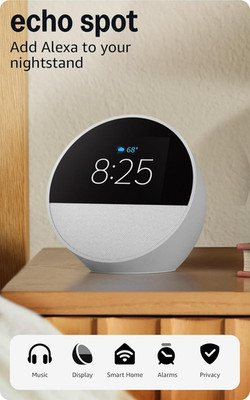 Echo Spot (Newest Model), Great for Nightstands, Offices and Kitchens, Smart Ala