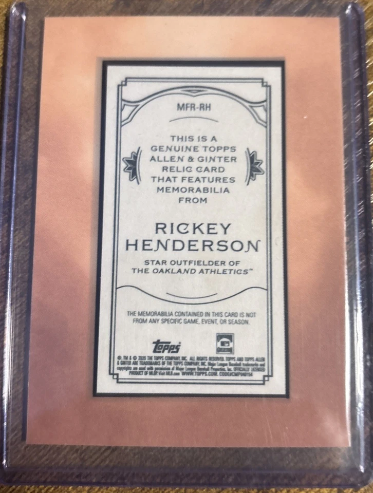 2020 Topps Allen & Ginter RICKEY HENDERSON mini relíquia de jersey emoldurado! HOF - Imagem 2 de 2