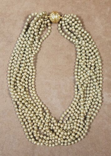 Vintage Multistrand Metal Bead Necklace w/ Snap Cl