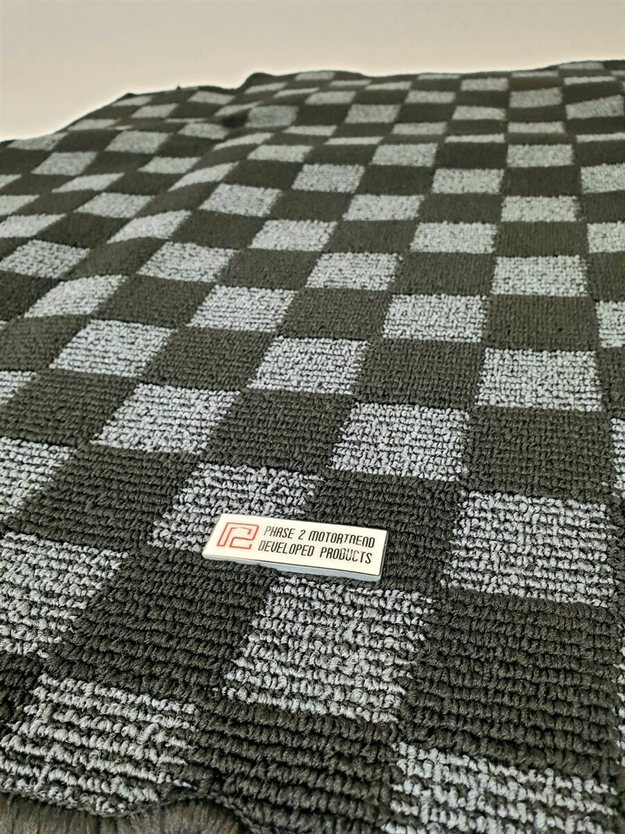 P2M for Mitsubishi EVO 8 9 XIII IV Checkered Race Floor Mats Dark Rear