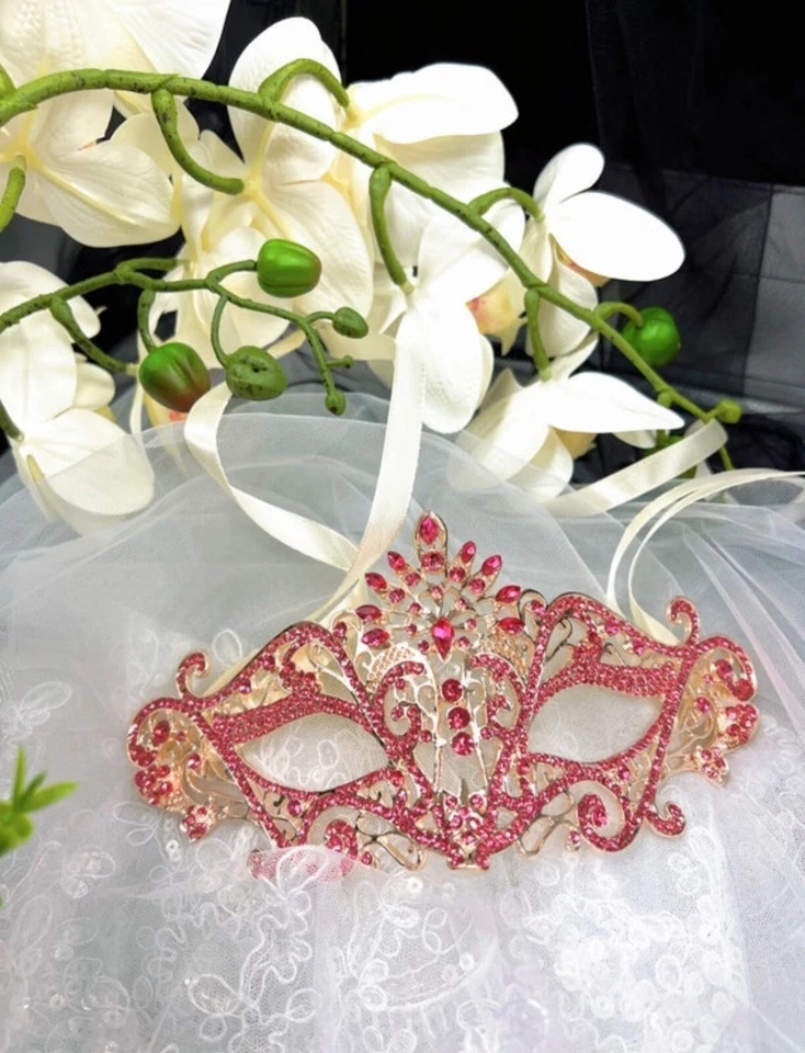 Masquerade Mask, Pink Mask, Rhinestone, Venetian Party, Prom, New Year Party - Image 3 of 3