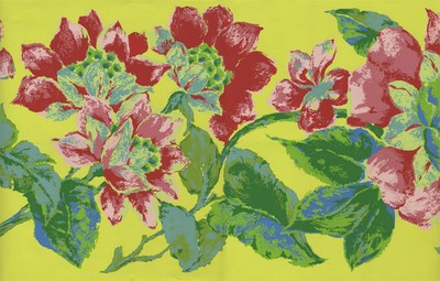 TROPICAL RED FLORAL ON YELLOW WALLPAPER BORDER | eBay