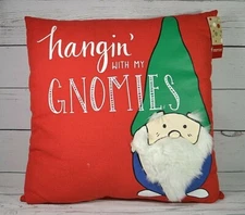 NWT HOLIDAY LANE HANGIN' WITH MY GNOMIES RED HOLIDAY DECORATIVE SQUARE PILLOW