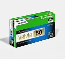Fujifilm Fujichrome Velvia 50 ISO Color Reversal Film 120 5-Pack Exp 2025 JAPAN