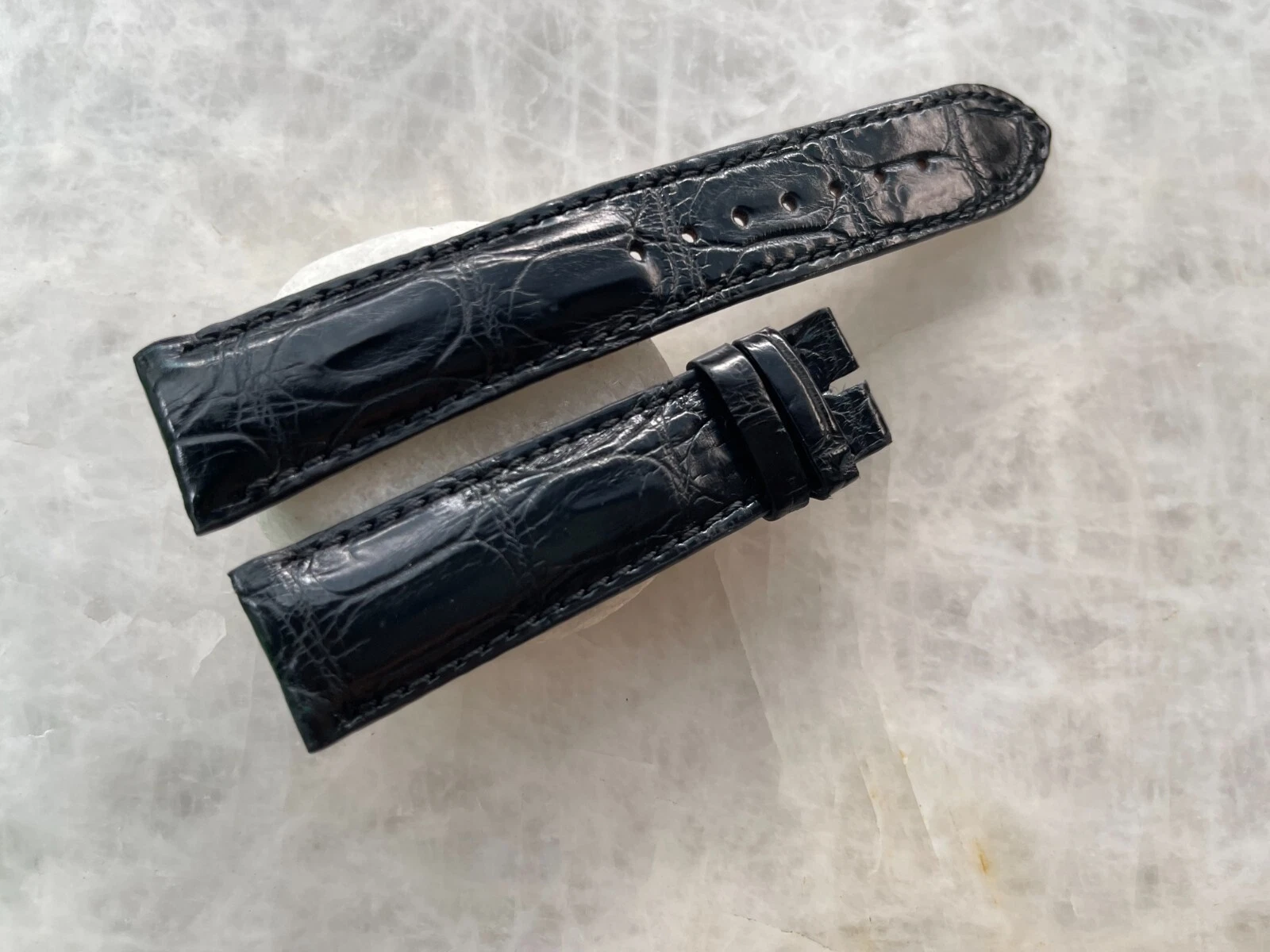 20mm/18mm Black Alligator Crocodile Print Leather Watch Strap Band
