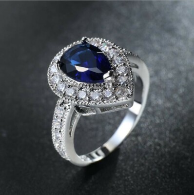 Unique Water Drop London Blue Topaz Gems Silver Rings Size 6~10 Holiday Gifts