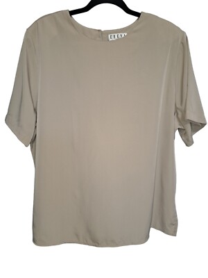 Vintage Erena Woman Beige 1X Polyester Short Sleeve Blouse