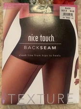Vtg NEW Nice Touch BACKSEAM Pantyhose Sz B BLACK  Smooth Firming Control Top !!