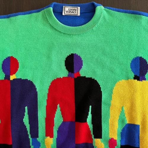 GIANNI VERSACE wool sweater Block Bodies pattern size IT 50 from 1991 - Picture 2 of 16