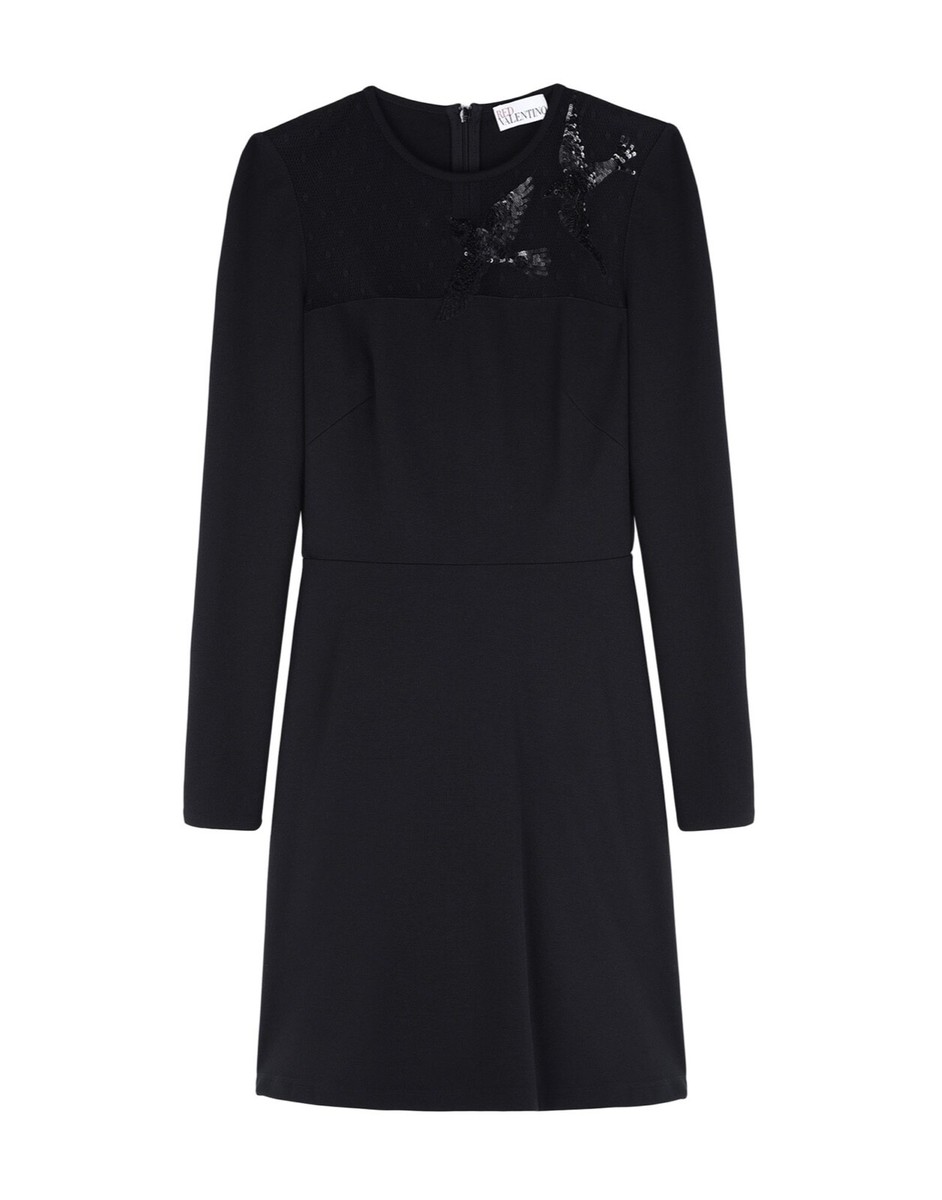 red valentino jersey dress RED VALENTINO DAZZLING BIRDS EMBROIDERED BLACK JERSEY DRESS SIZE S