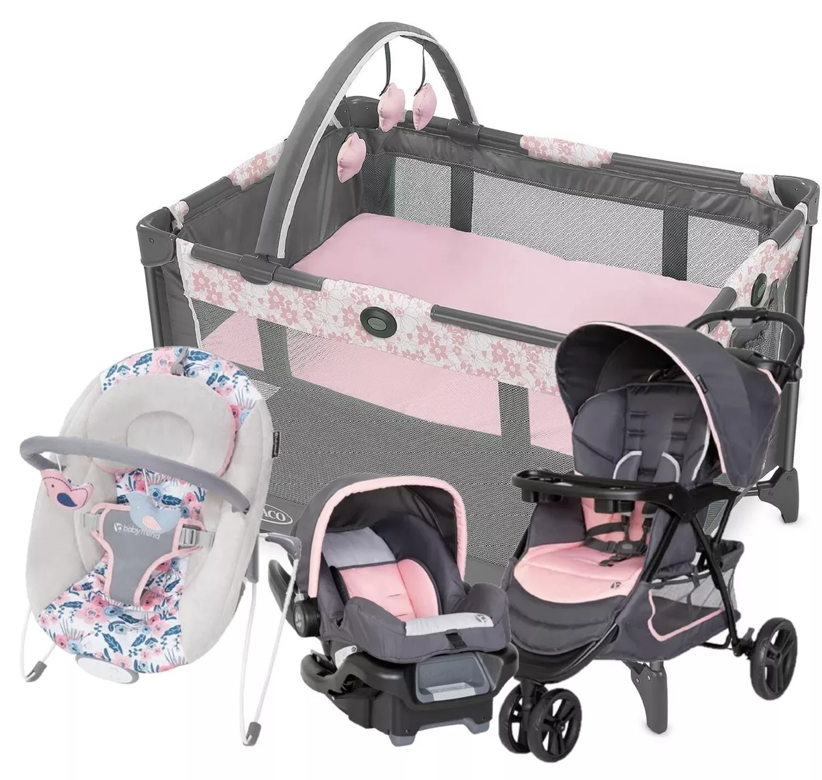 Baby Girl Stroller With Car Seat Playard Infant Bouncer Combo